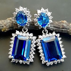 Intense Blue Swiss Topaz and Sapphire Earrings